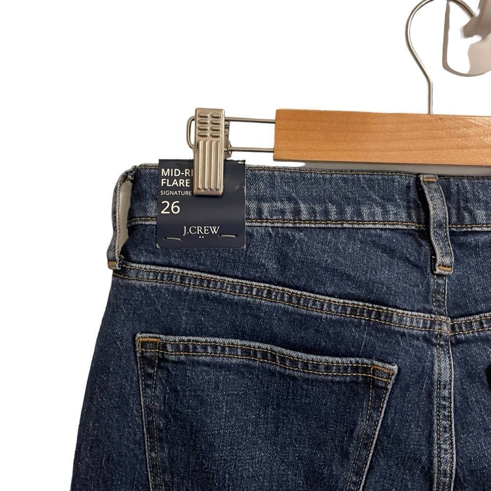 J. Crew Factory Mid Rise Flare Crop Jeans Dark Wash Button Fly Size 26 NWT - Picture 6 of 7